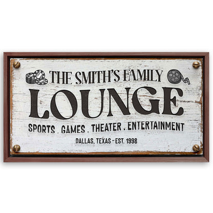 Save 33% When You Add A Frame To Your 60x30 Family Entertainment Lounge Sign Canvas Now