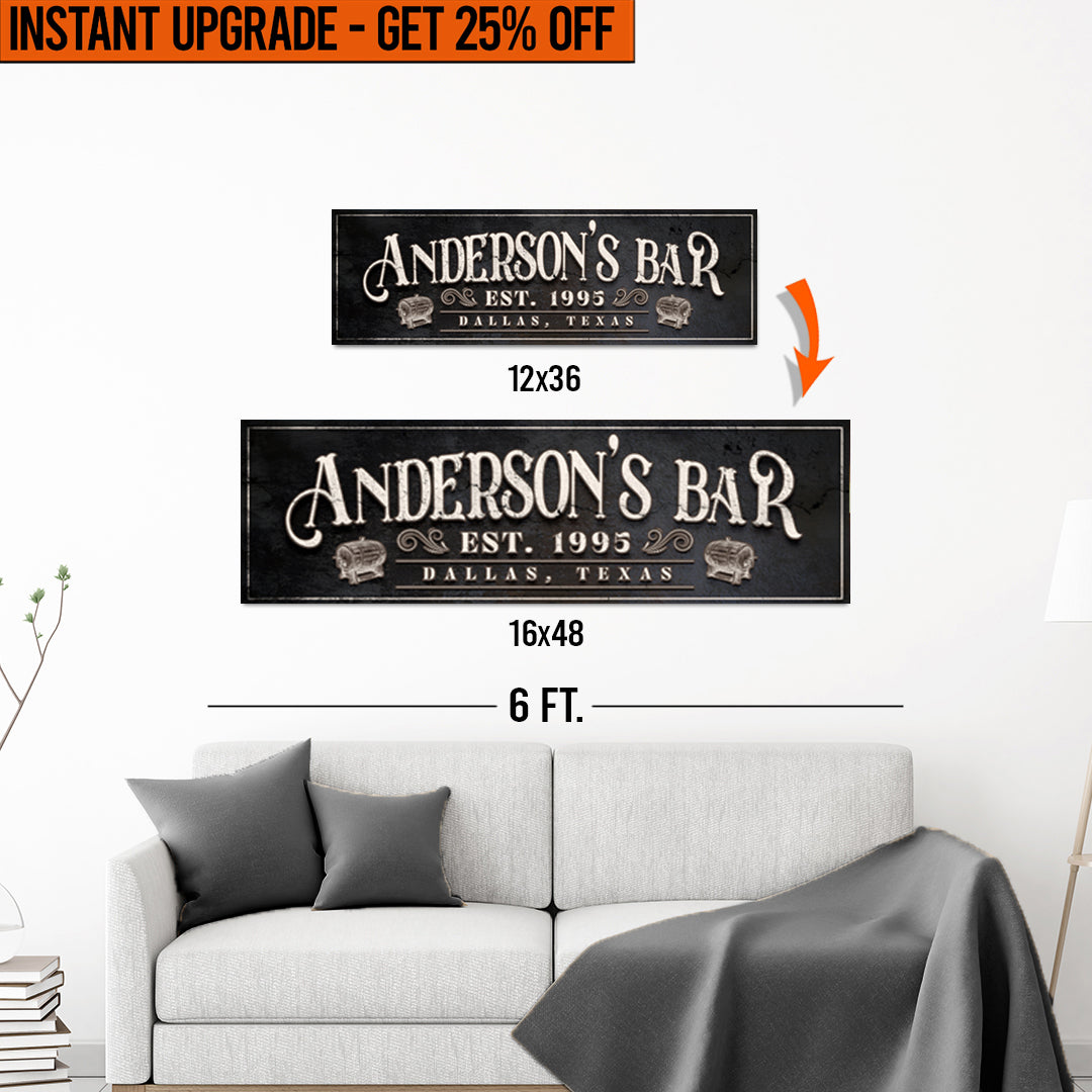 Upgrade Your 12x36 Inches 'Personalized Bar' (Style 1) Canvas To 16x48 Inches