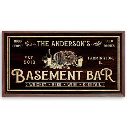 Save 33% When You Add A Frame To Your 20x10 Basement Bar Sign Canvas Now