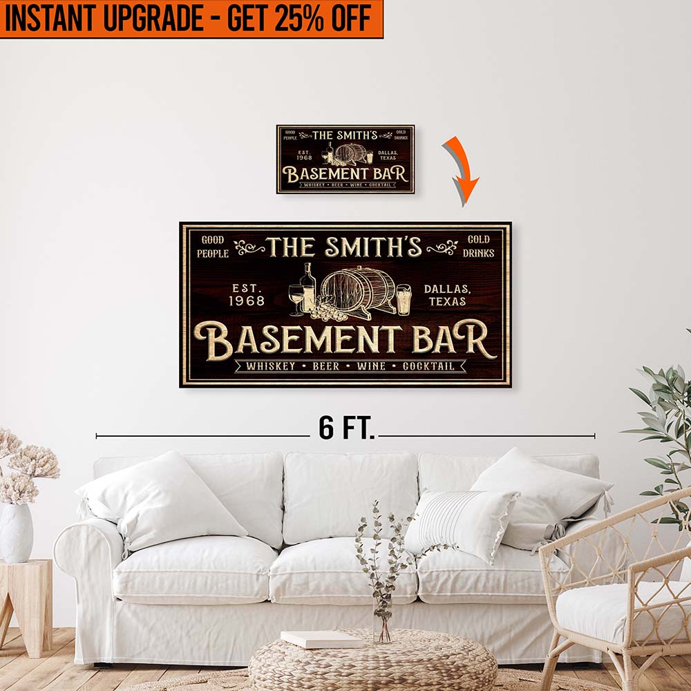 Upgrade Your 10x20 Inches 'Personalized Basement Bar' To 24x48 Inches Canvas