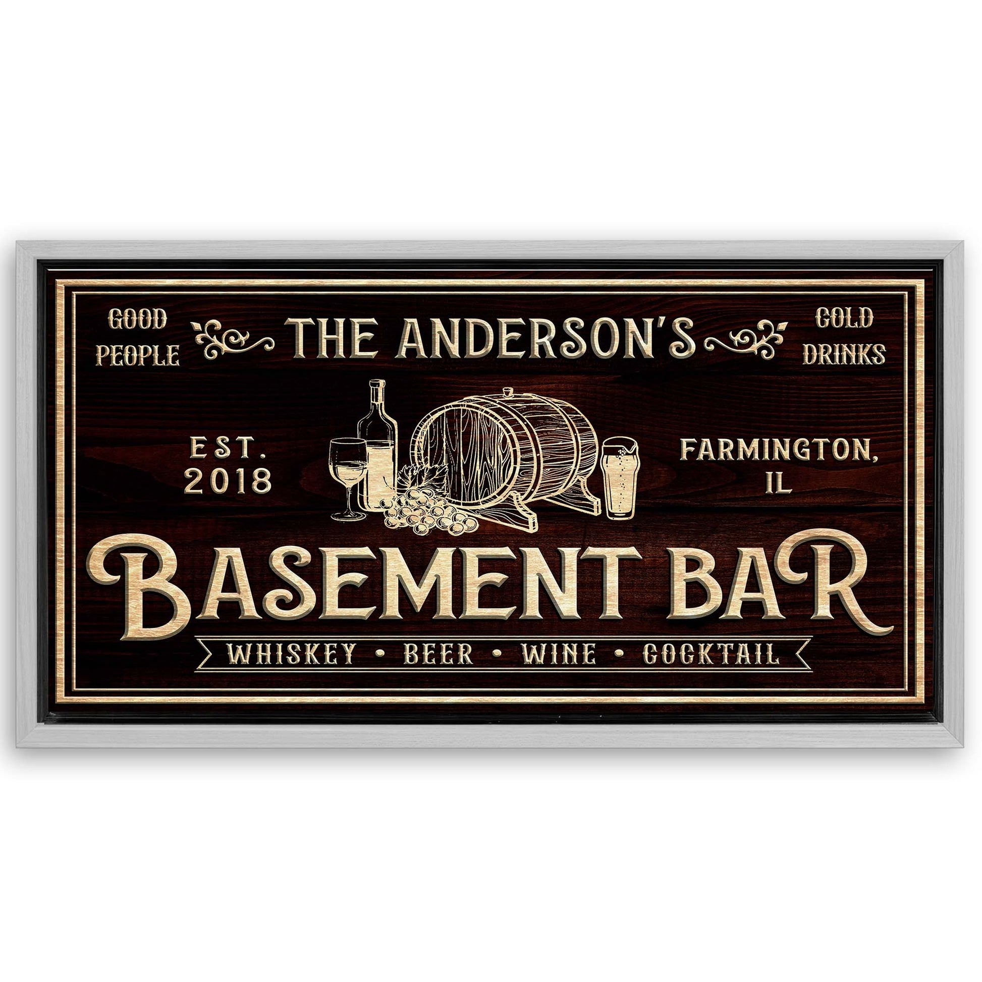Save 33% When You Add A Frame To Your 20x10 Basement Bar Sign Canvas Now