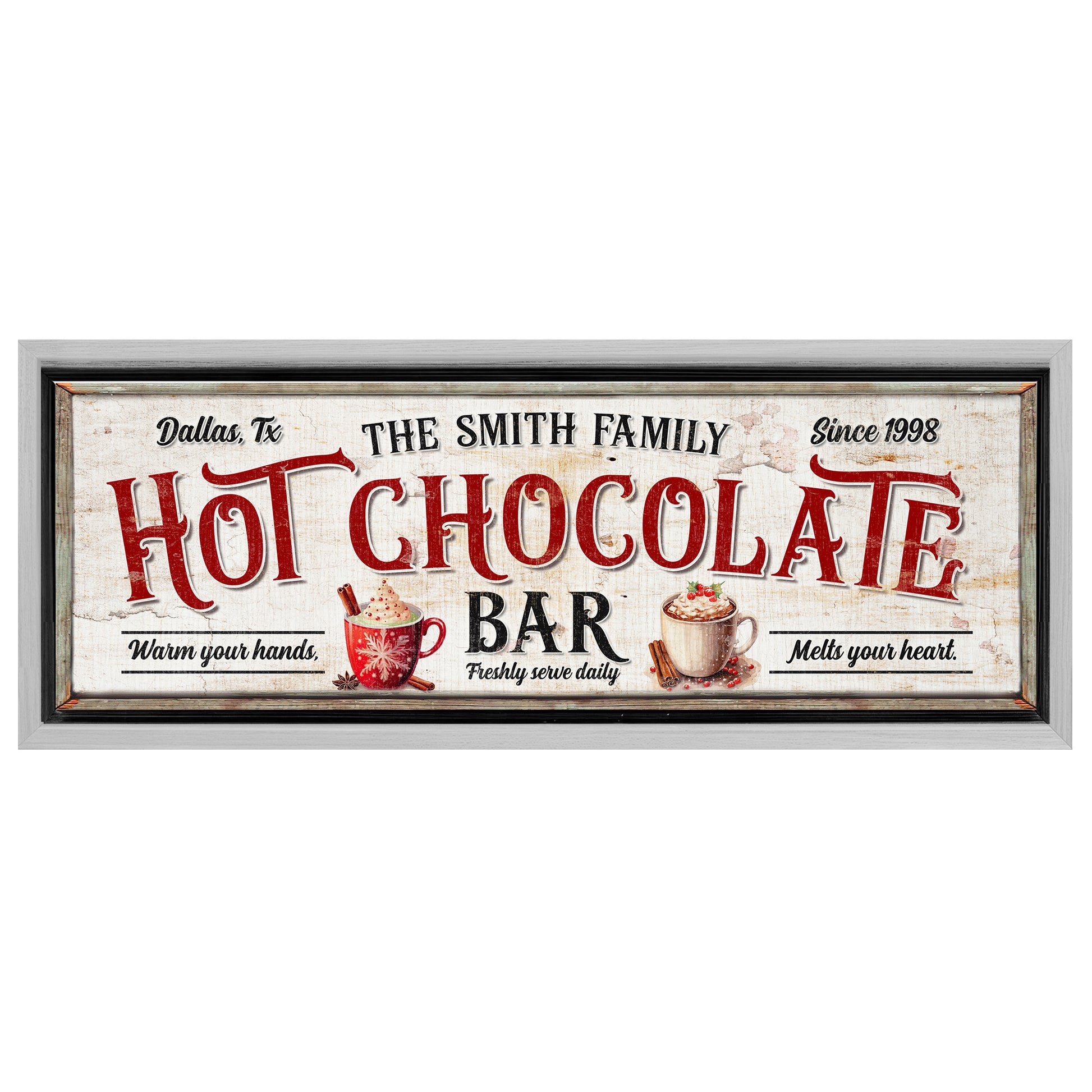 Save 33% When You Add A Frame To Your 12x36 Personalized Hot Chocolate Bar Sign II Canvas Now