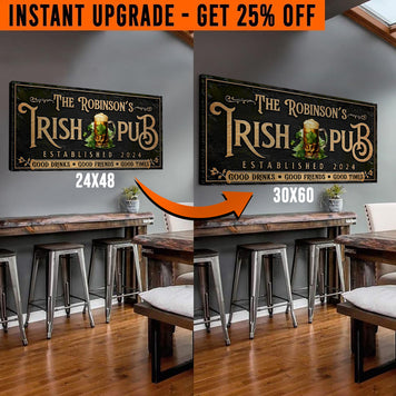 Upgrade Your 24x48 'Custom Irish Pub Bar Sign III' Canvas To 60x30 Inches