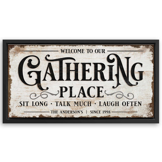 Save 33% When You Add A Frame To Your 20x10 Gathering Place Personalized Sign Canvas Now