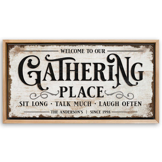 Save 33% When You Add A Frame To Your 20x10 Gathering Place Personalized Sign Canvas Now