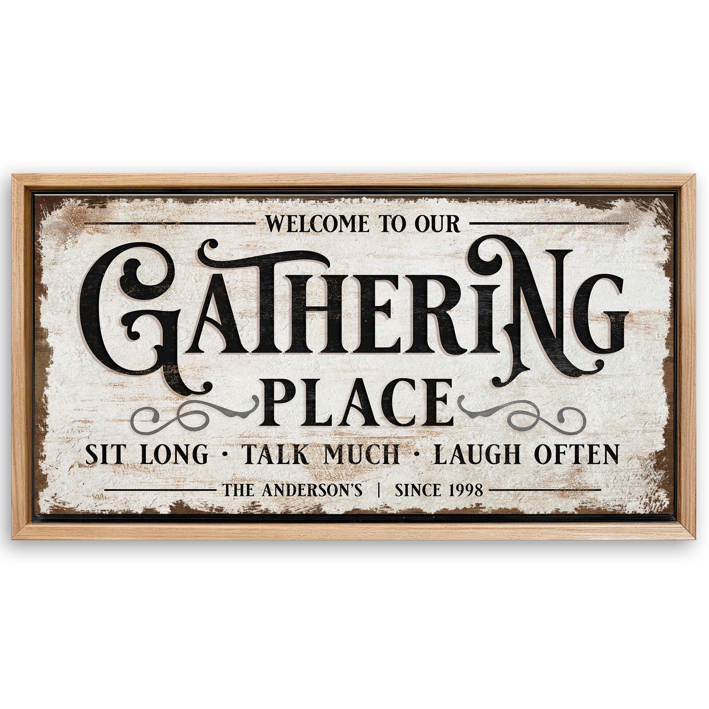 Save 33% When You Add A Frame To Your 20x10 Gathering Place Personalized Sign Canvas Now