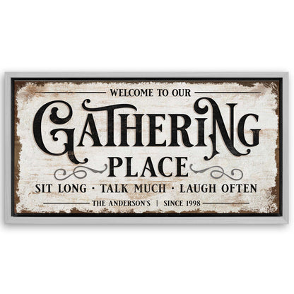 Save 33% When You Add A Frame To Your 20x10 Gathering Place Personalized Sign Canvas Now