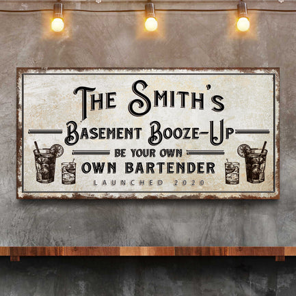 Basement Booze Up Sign  - Image by Tailored Canvases