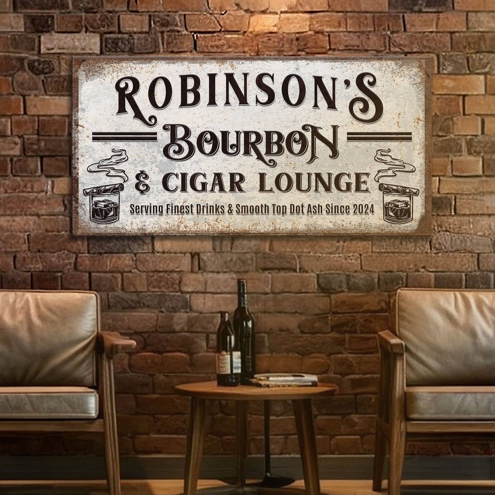 Personalized Bourbon and Cigar Bar Sign  - Image by Tailored Canvases