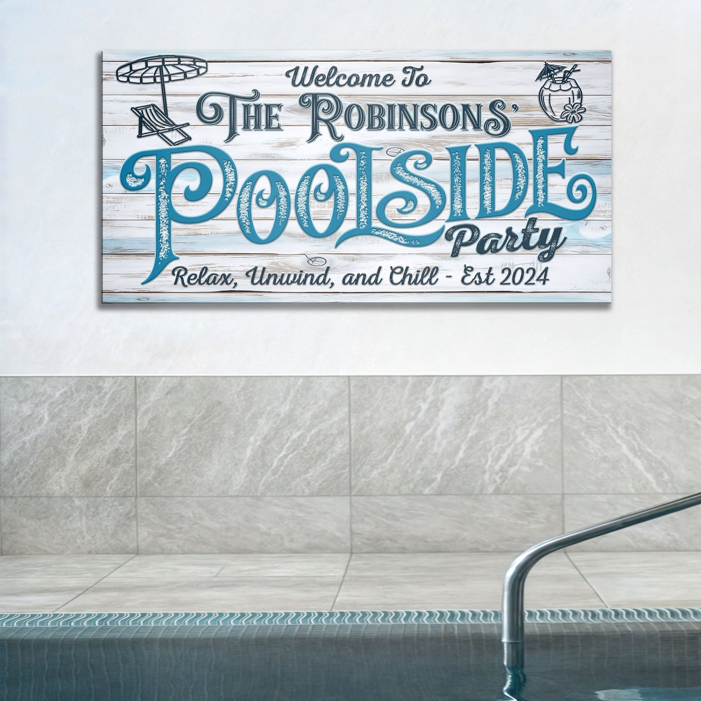 Personalized Poolside Party Sign Style 2 - Image by Tailored Canvases