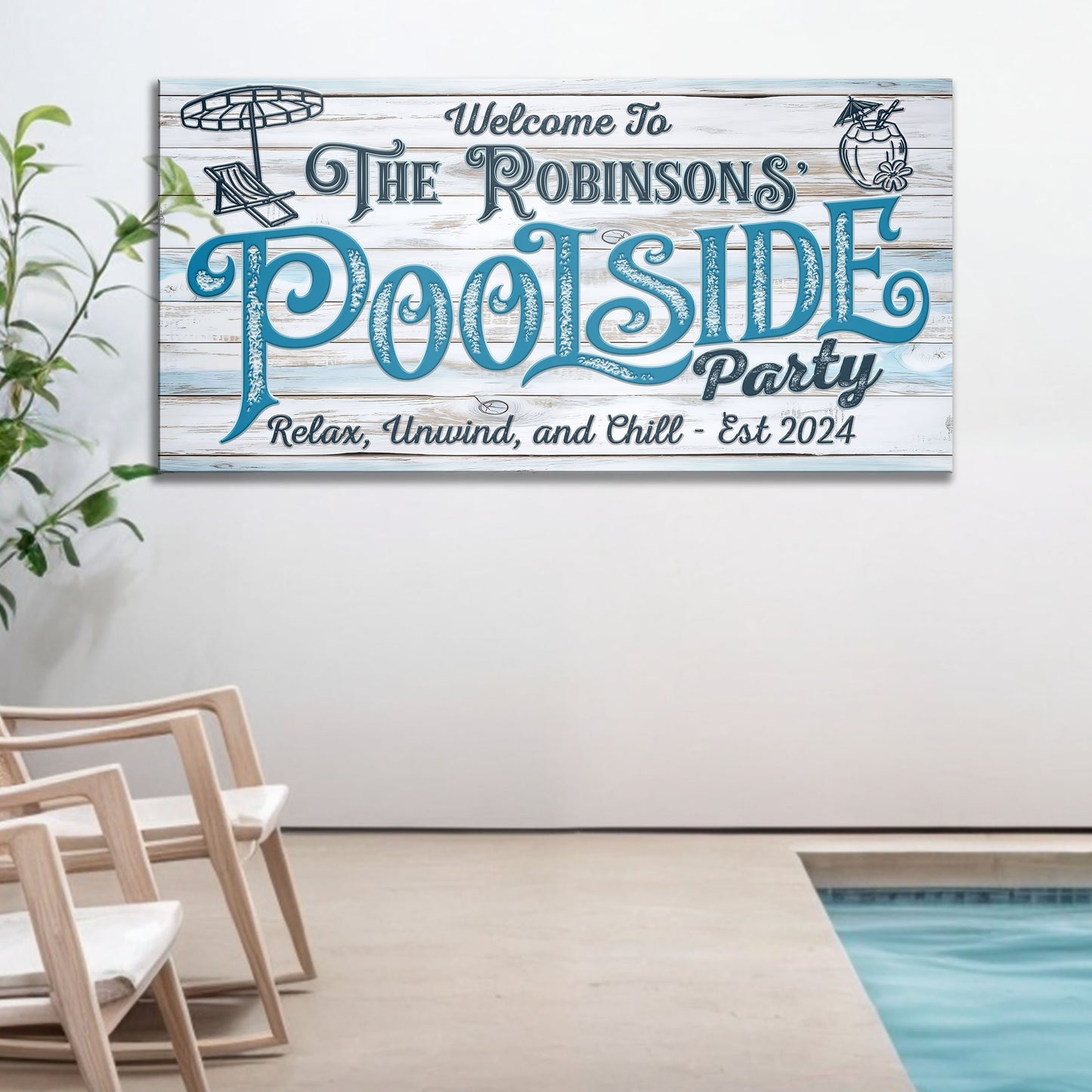 Personalized Poolside Party Sign  - Image by Tailored Canvases