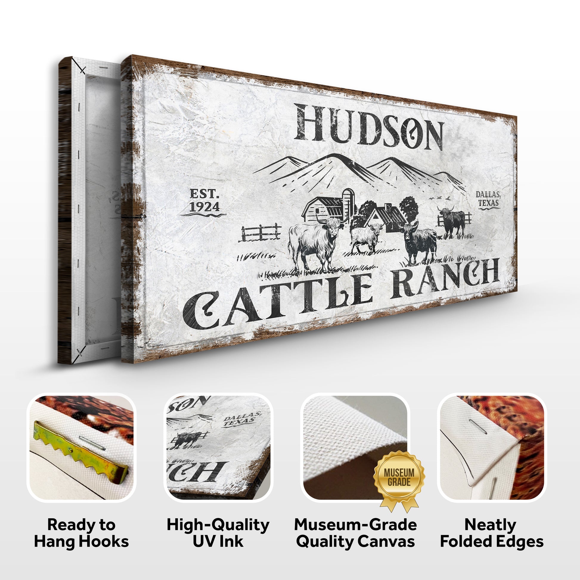 Personalized Highland Cattle Ranch Sign Specs - Image by Tailored Canvases