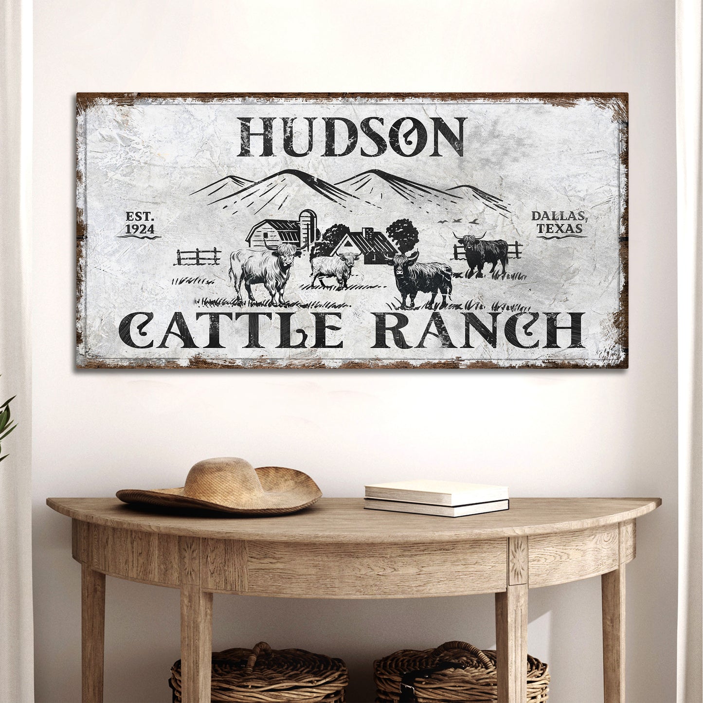 Personalized Highland Cattle Ranch Sign  - Image by Tailored Canvases