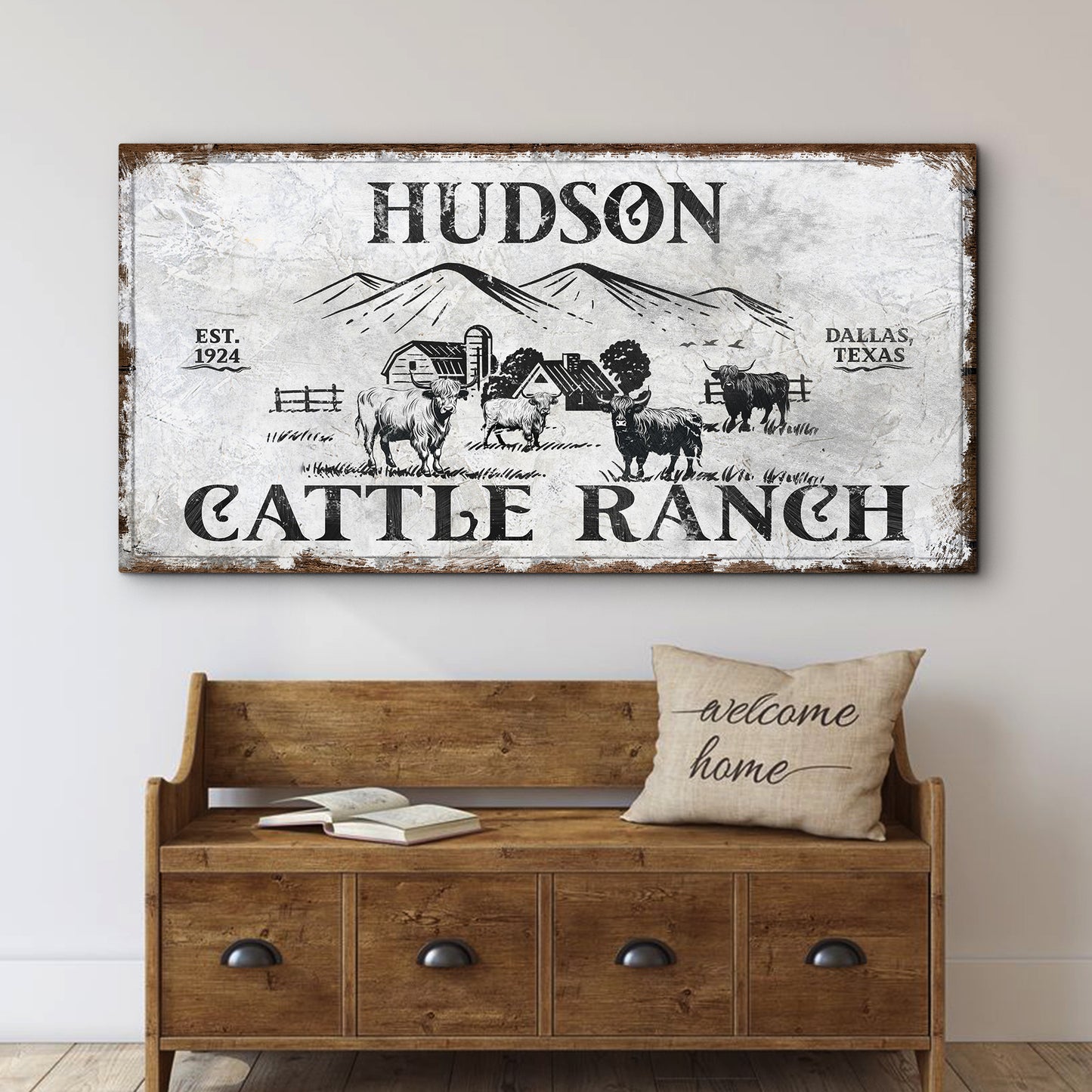 Personalized Highland Cattle Ranch Sign Style 1 - Image by Tailored Canvases