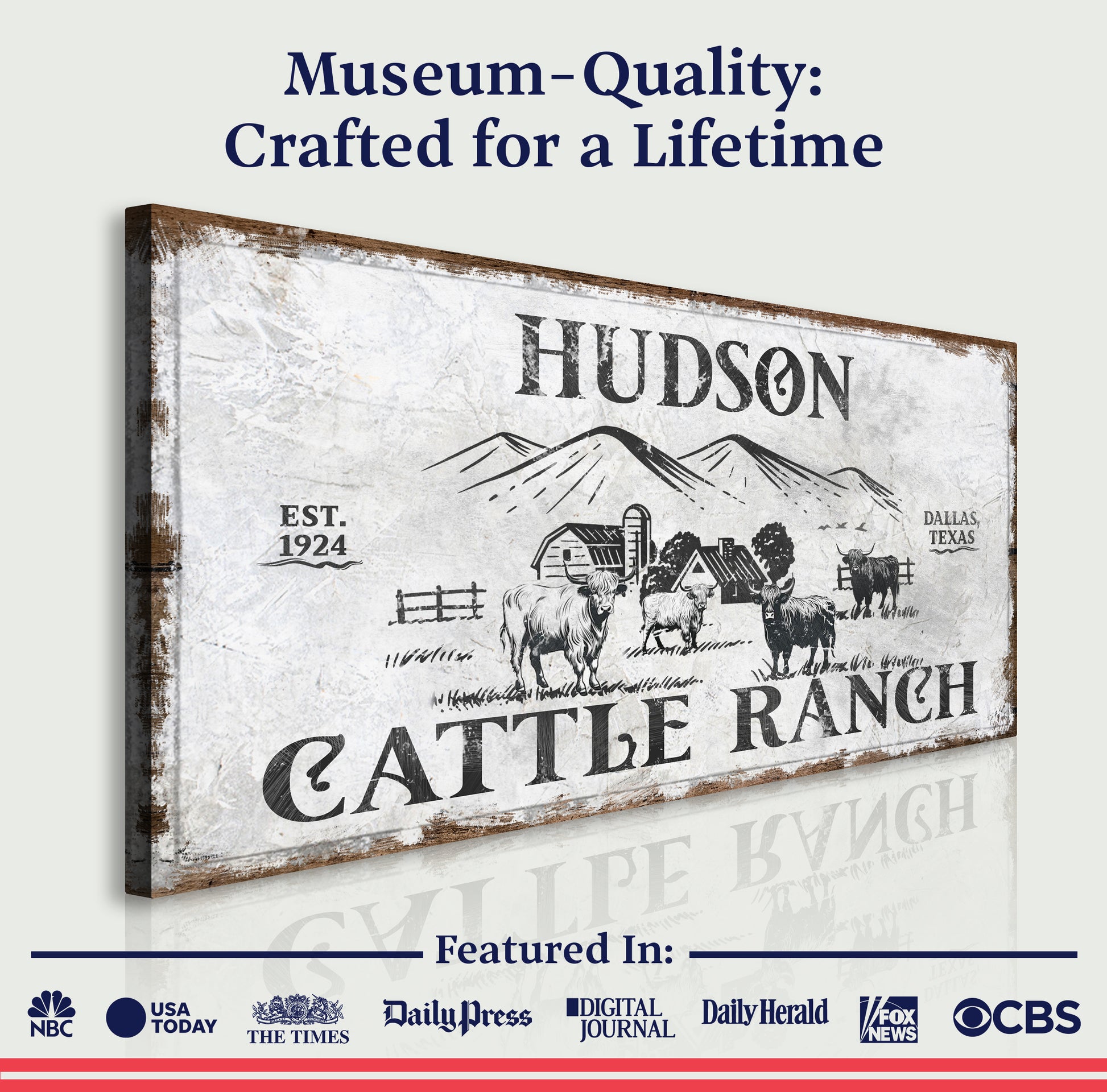 Personalized Highland Cattle Ranch Sign Quality - Image by Tailored Canvases