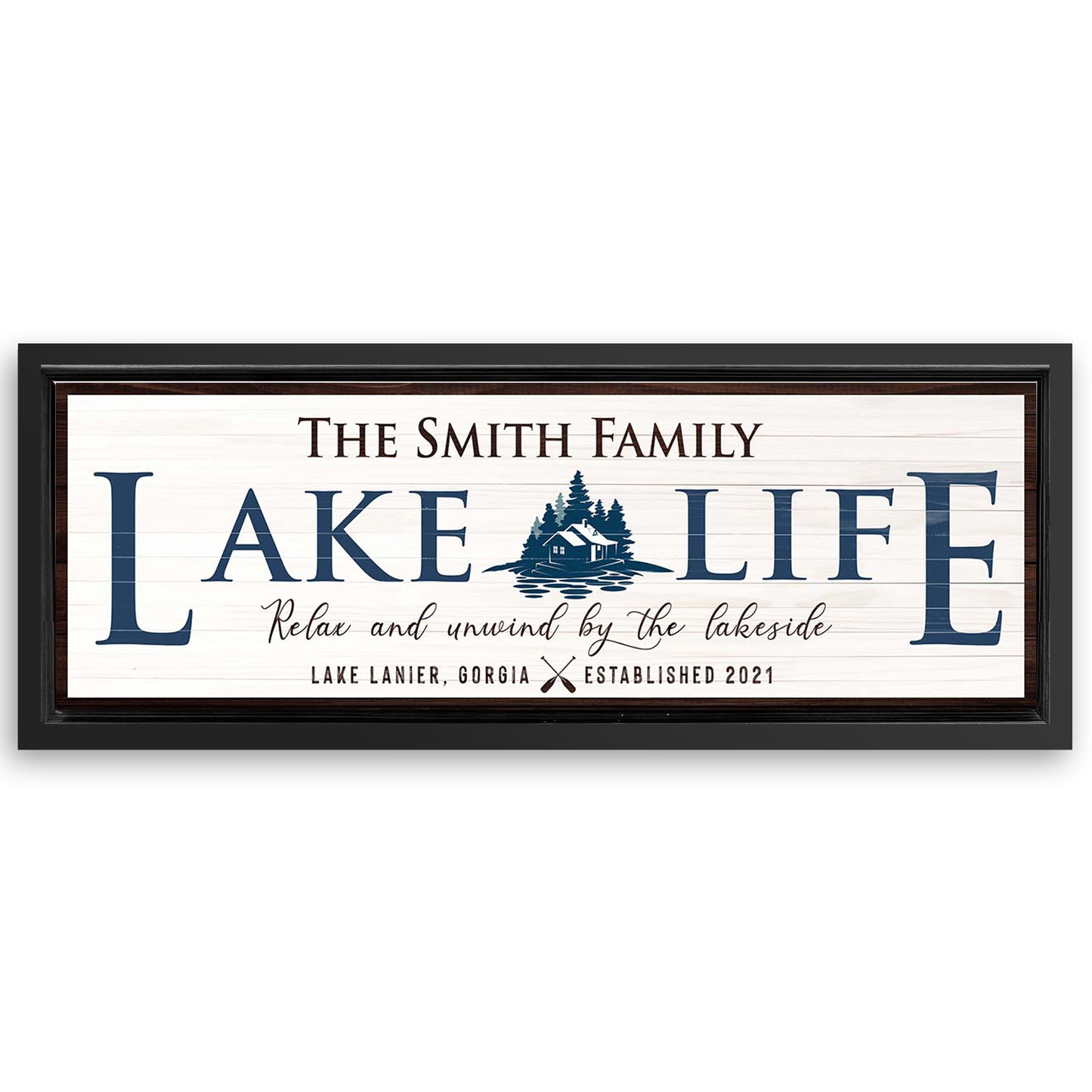 Save 33% When You Add A 16x48 Frame To Your Personalized Lake Life Sign Canvas Now