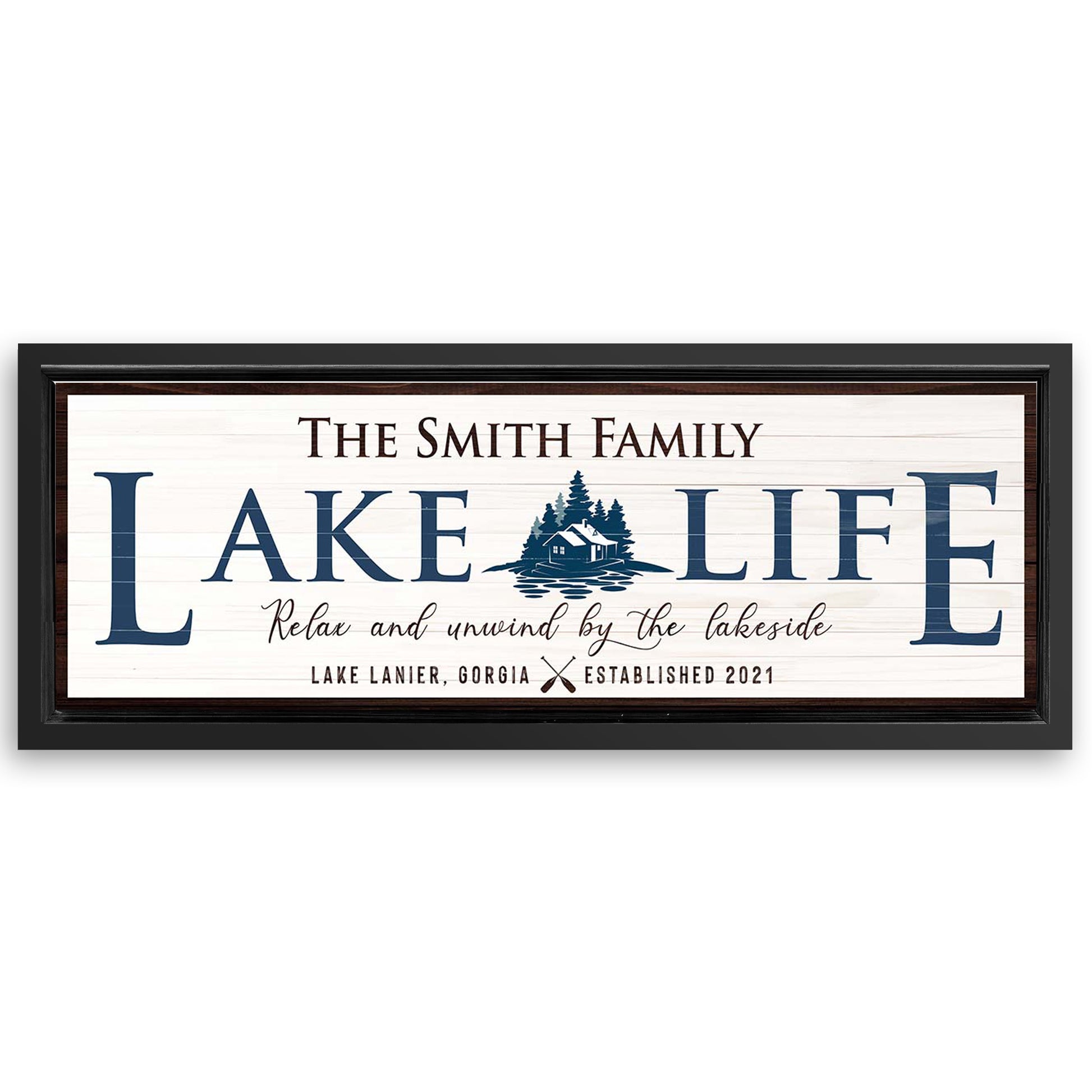 Save 33% When You Add A 16x48 Frame To Your Personalized Lake Life Sign Canvas Now