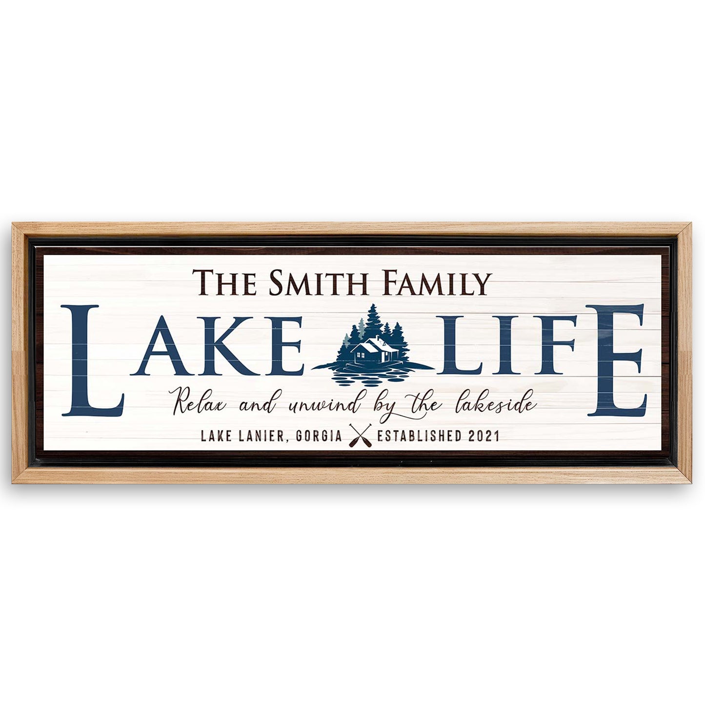 Save 33% When You Add A 16x48 Frame To Your Personalized Lake Life Sign Canvas Now