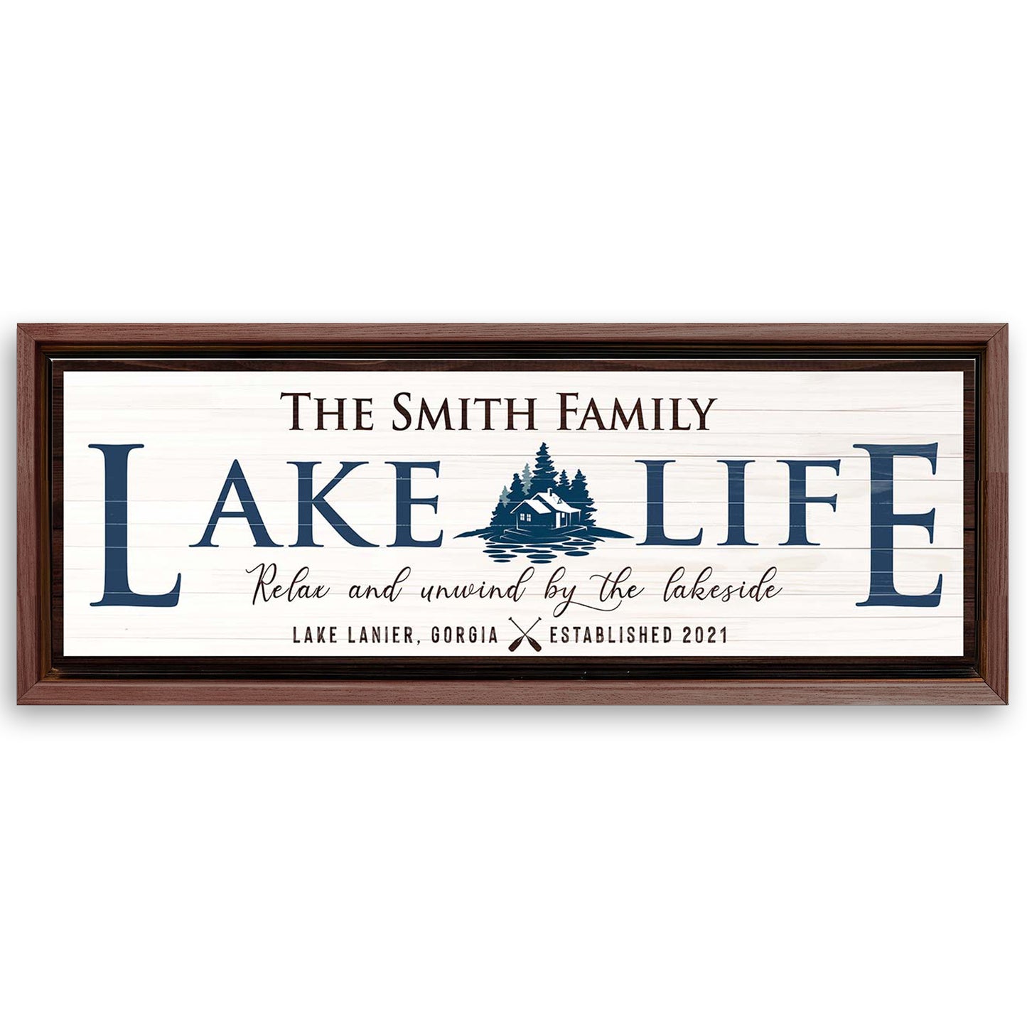 Save 33% When You Add A 16x48 Frame To Your Personalized Lake Life Sign Canvas Now