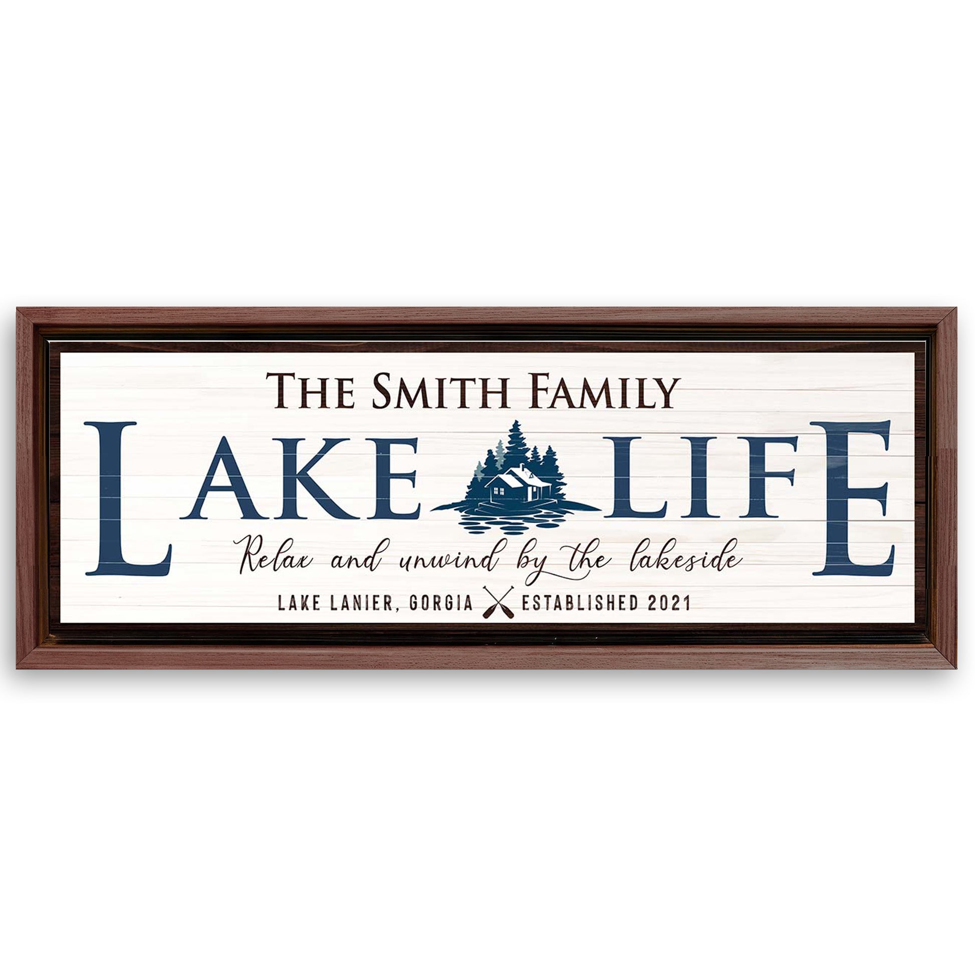 Save 33% When You Add A 16x48 Frame To Your Personalized Lake Life Sign Canvas Now