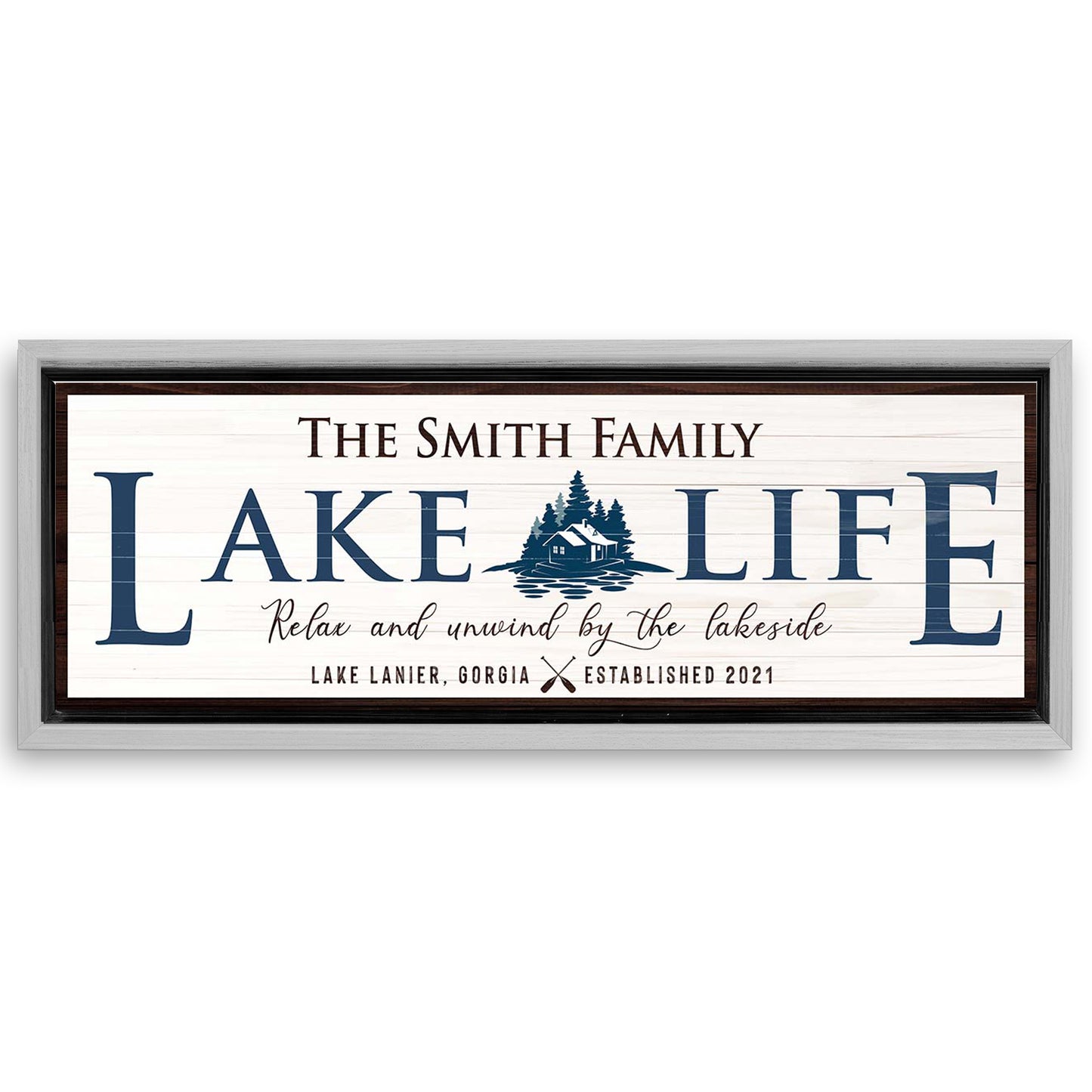 Save 33% When You Add A 16x48 Frame To Your Personalized Lake Life Sign Canvas Now