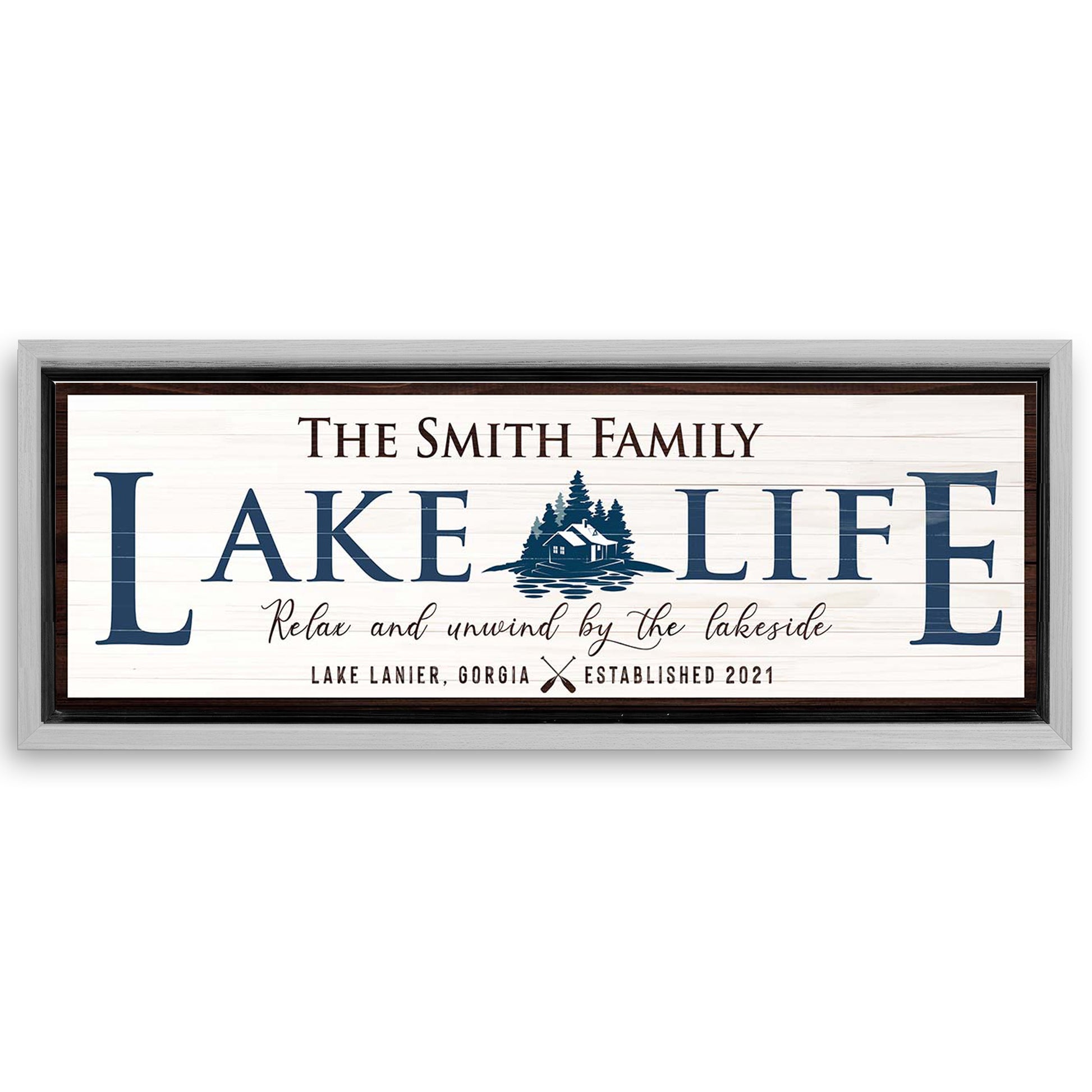 Save 33% When You Add A 16x48 Frame To Your Personalized Lake Life Sign Canvas Now