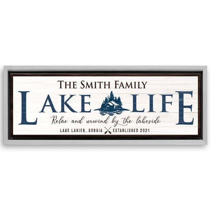 Save 33% When You Add A 16x48 Frame To Your Personalized Lake Life Sign Canvas Now