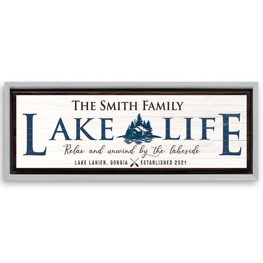 Save 33% When You Add A 16x48 Frame To Your Personalized Lake Life Sign Canvas Now