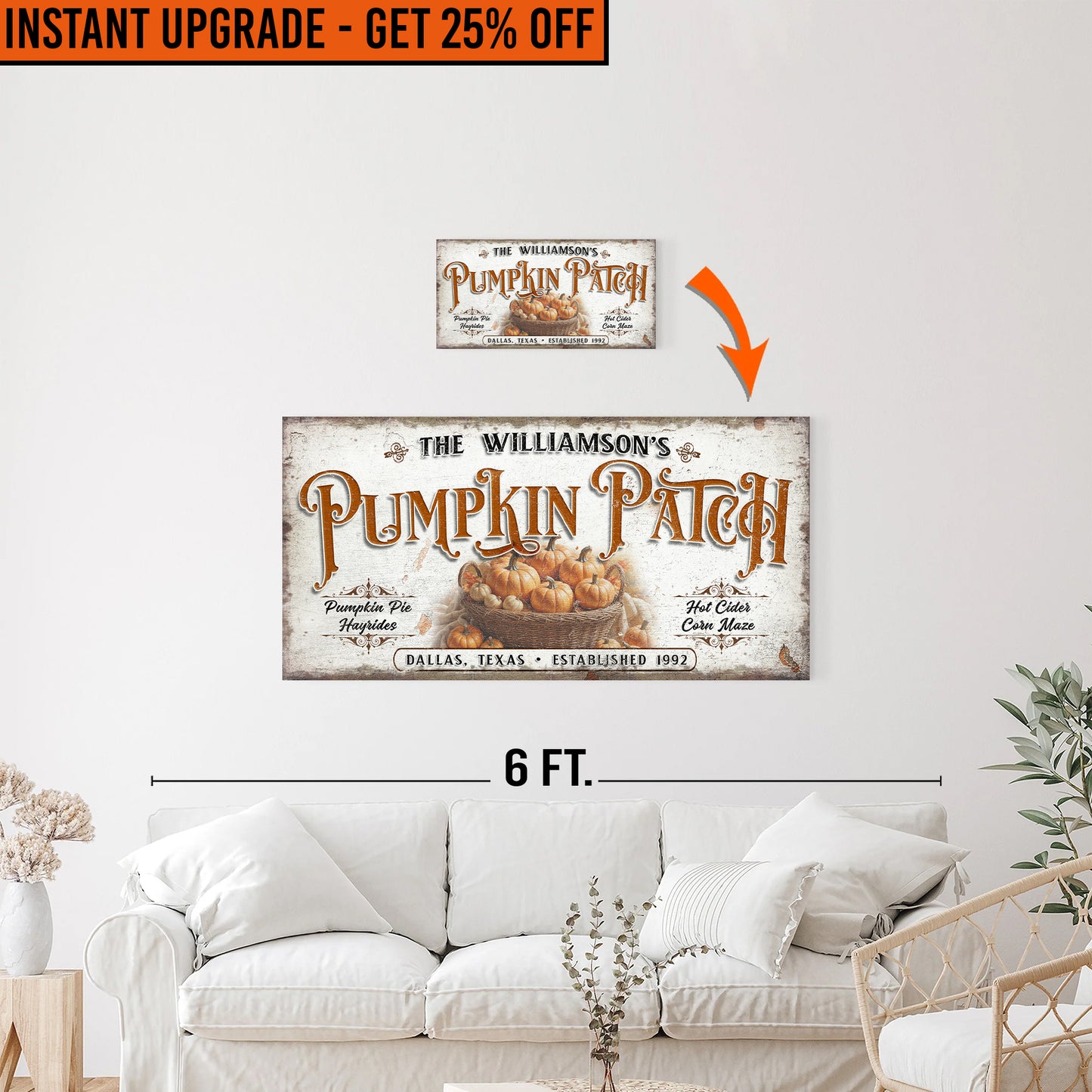 Upgrade Your 10x20 Inches 'Pumpkin Patch Sign II' To 24x48 Inches Canvas