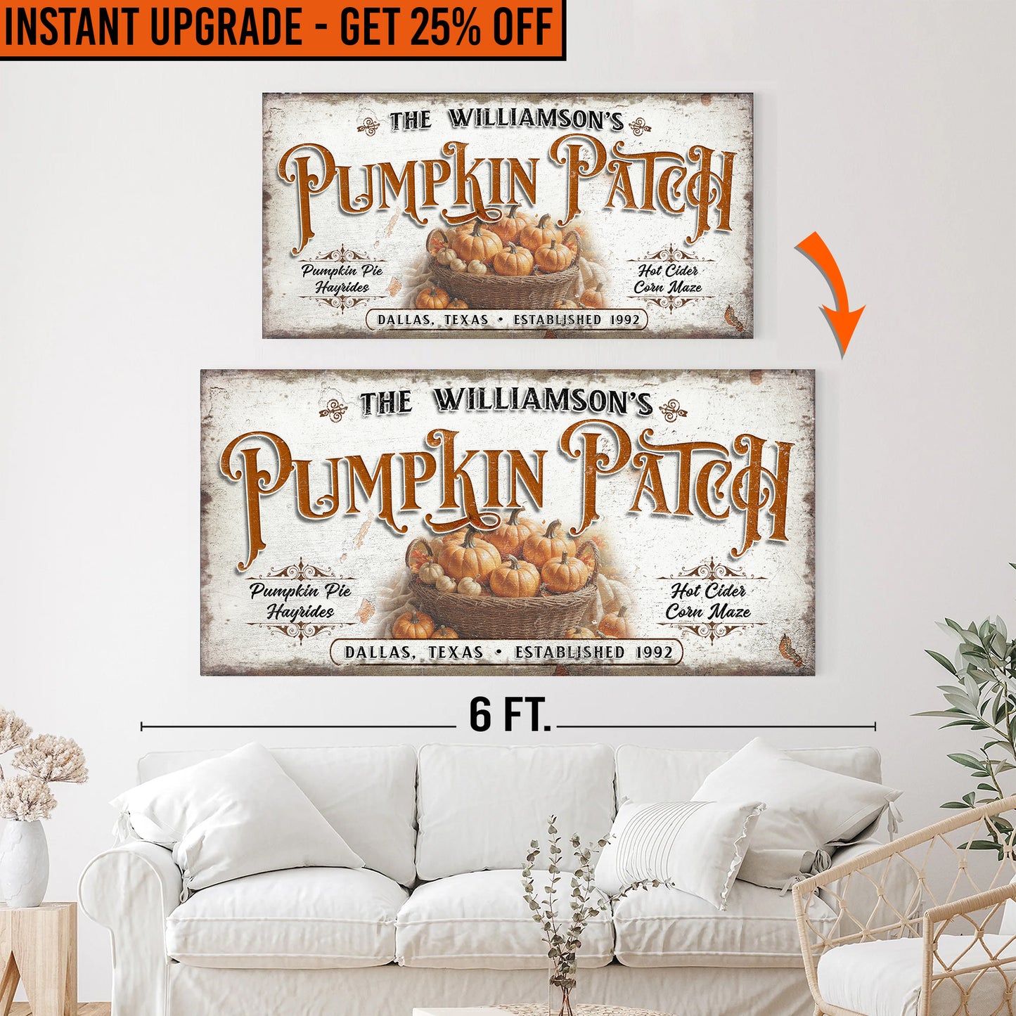 Upgrade Your 48x24 Inches 'Pumpkin Patch II' Canvas To 60x30 Inches Canvas