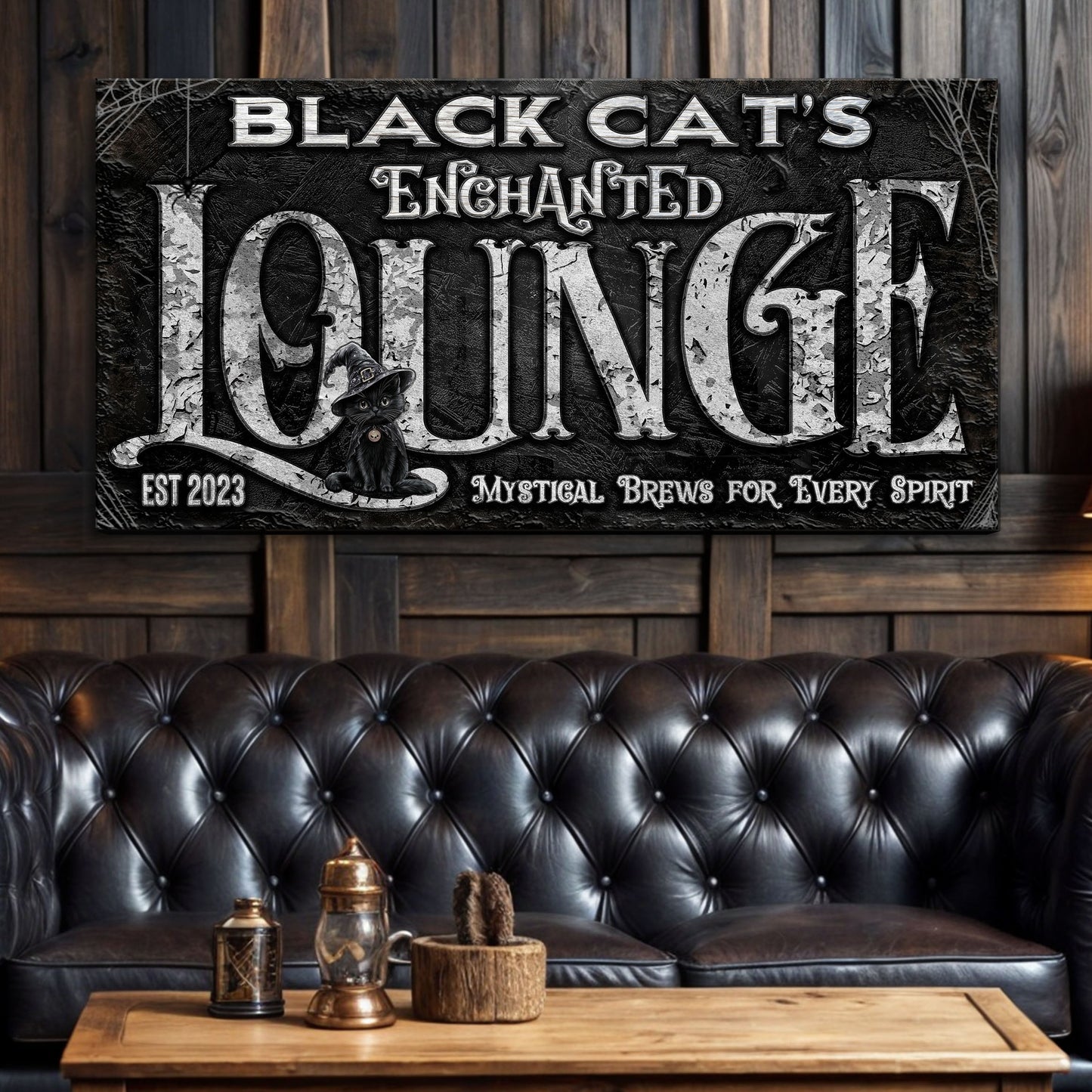 Black Cat's Enchanted Lounge Halloween Sign