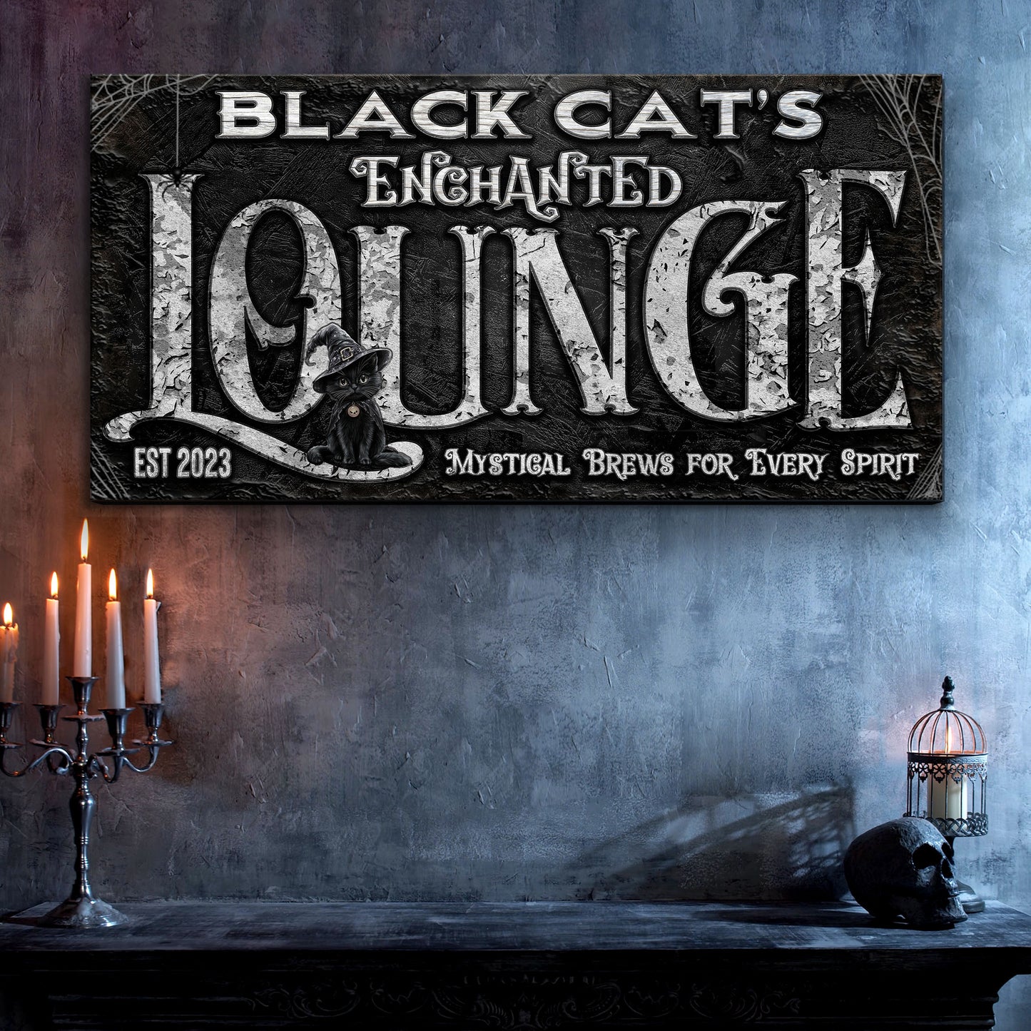 Black Cat's Enchanted Lounge Halloween Sign