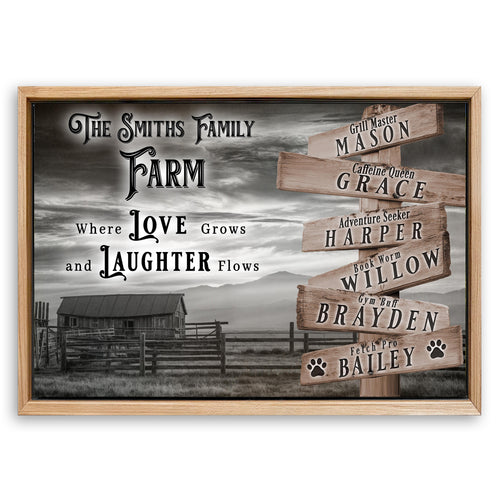 Save 33% When You Add A Frame To Your 36x24 Where Love Grows And Laughter Flows Family Farm Names Sign Canvas Now