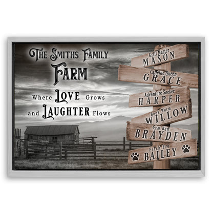 Save 33% When You Add A Frame To Your 36x24 Where Love Grows And Laughter Flows Family Farm Names Sign Canvas Now
