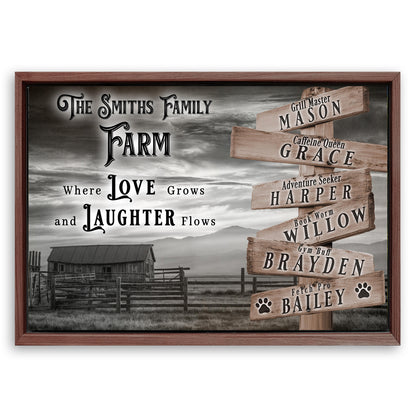 Save 33% When You Add A Frame To Your 36x24 Where Love Grows And Laughter Flows Family Farm Names Sign Canvas Now