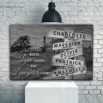 Where Love Grows And Laughter Flows Family Names Sign