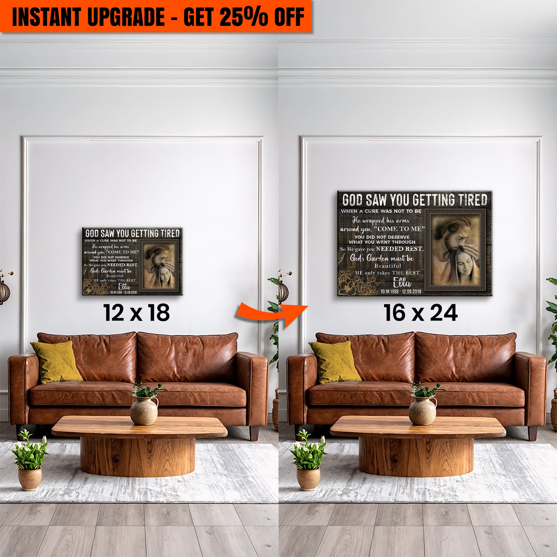 Upgrade Your 18x12 Inches 'Personalized God Saw You Getting Tired Memorial Sign' Canvas To 24x16 Inches