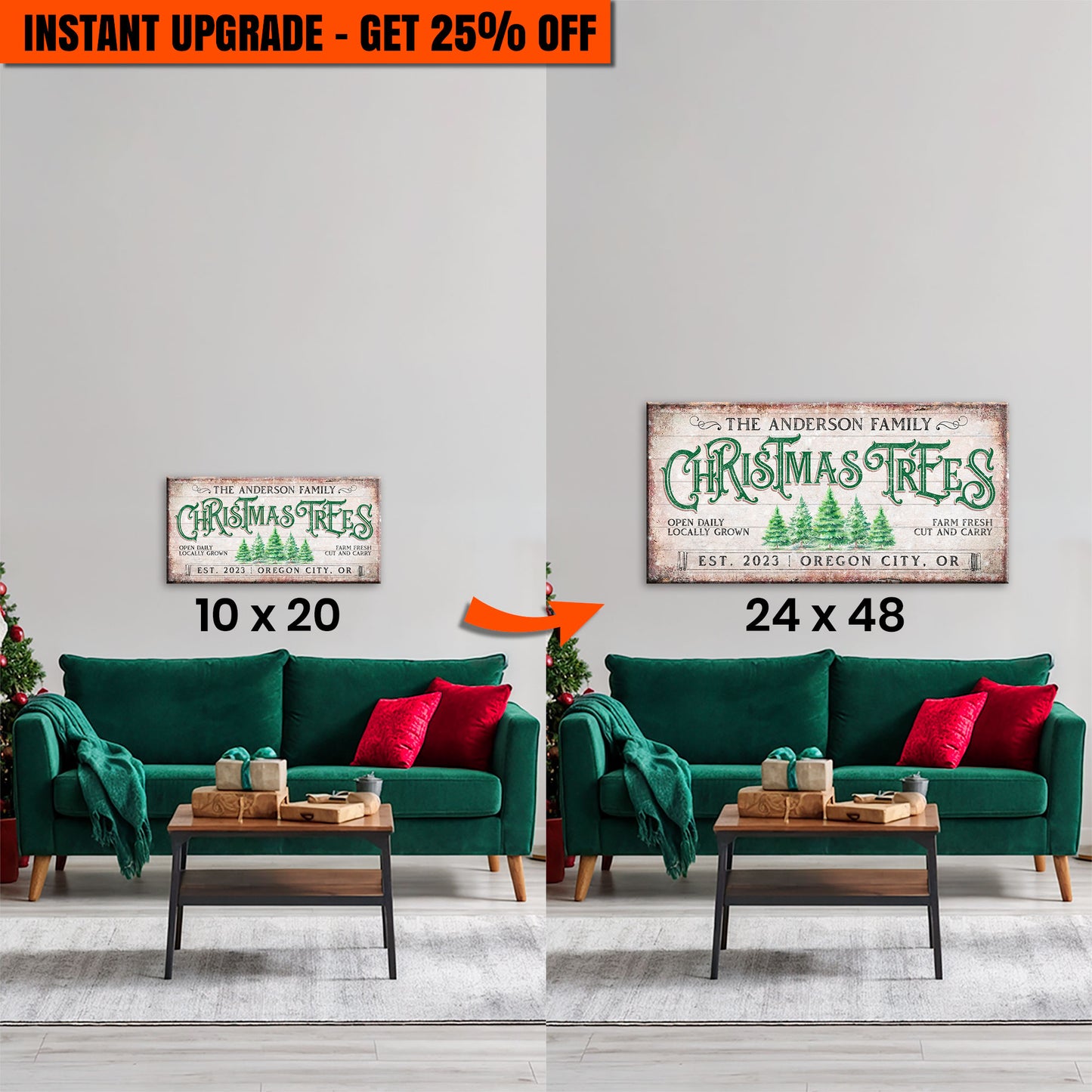 Upgrade Your 10x20 Inches 'Family Christmas Tree Farm Sign IV' To 24x48 Inches Canvas