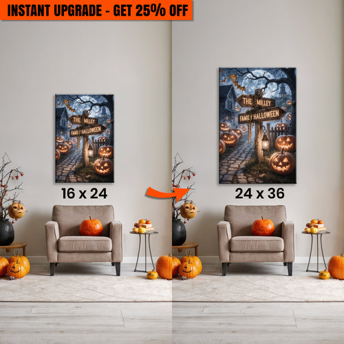 Upgrade Your 24x16 Inches 'Family Name Street Sign Halloween Wall Art' Canvas To 36x24 Inches