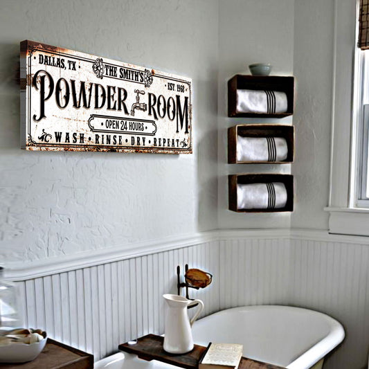 Personalized Powder Room Sign II Style 1 - Image by Tailored Canvases