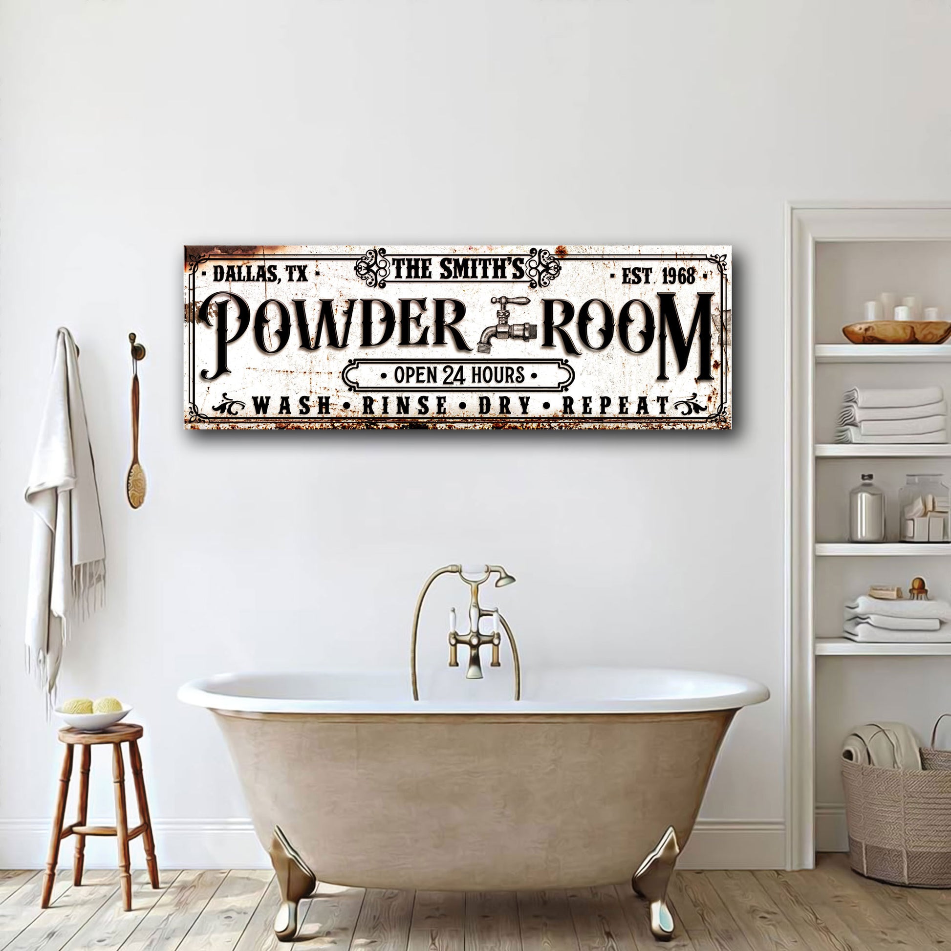 Personalized Powder Room Sign II Style 1 - Image by Tailored Canvases
