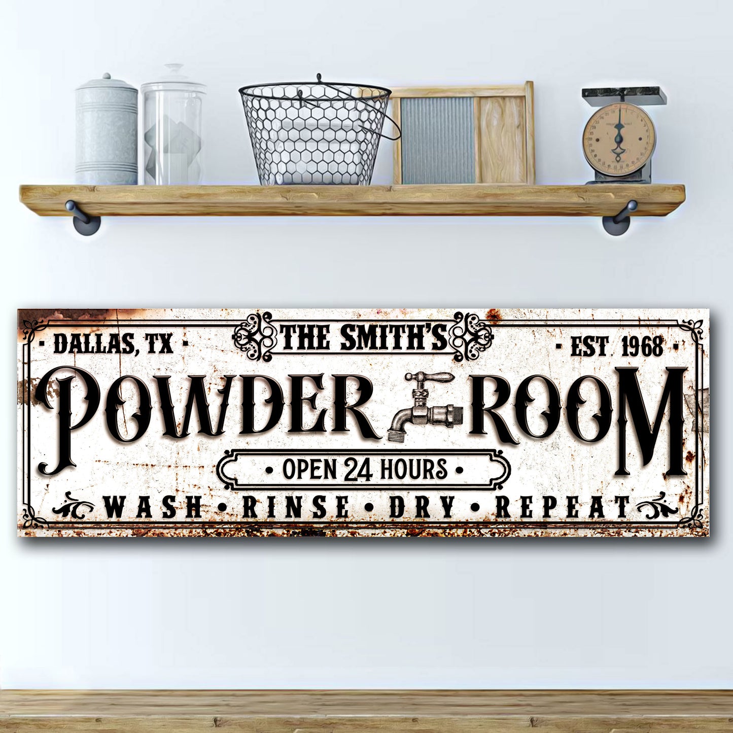 Personalized Powder Room Sign II Style 2 - Image by Tailored Canvases
