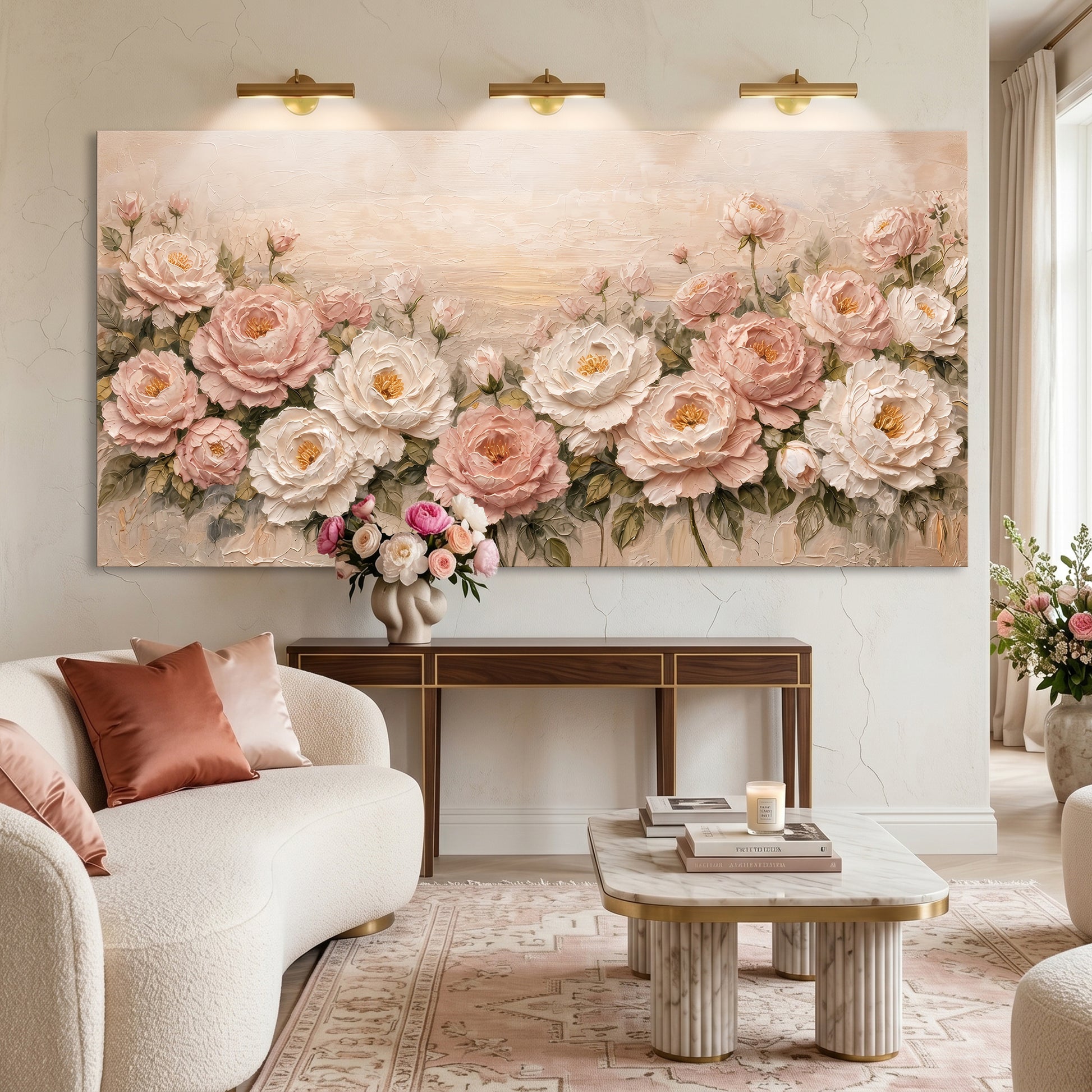 Rose Garden — White And Blush On Warm Cream