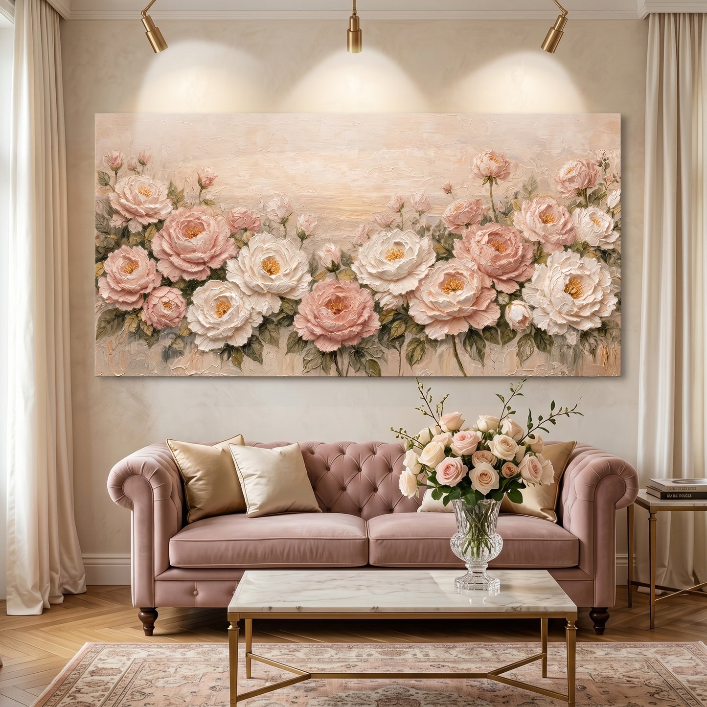 Rose Garden — White And Blush On Warm Cream
