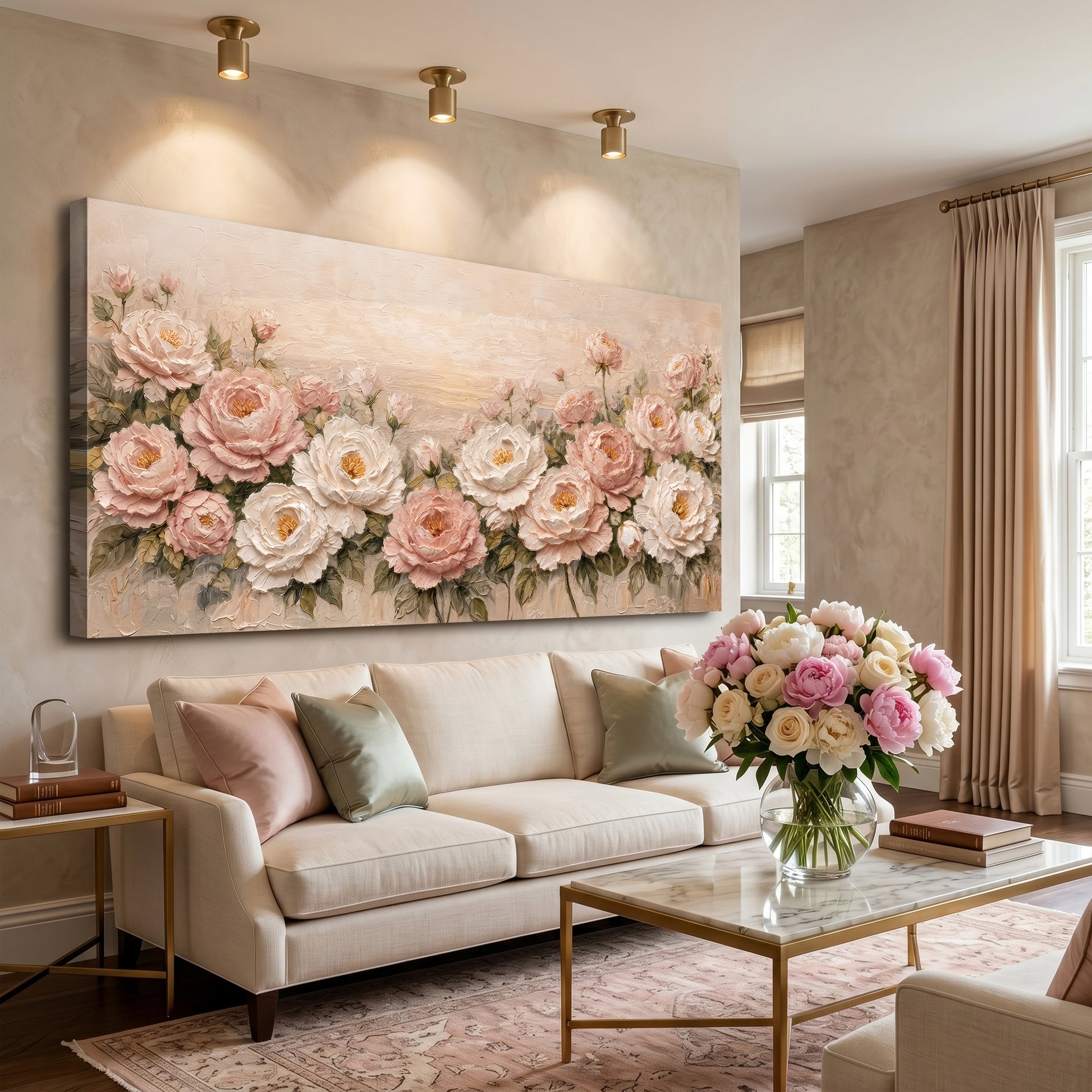 Rose Garden — White And Blush On Warm Cream