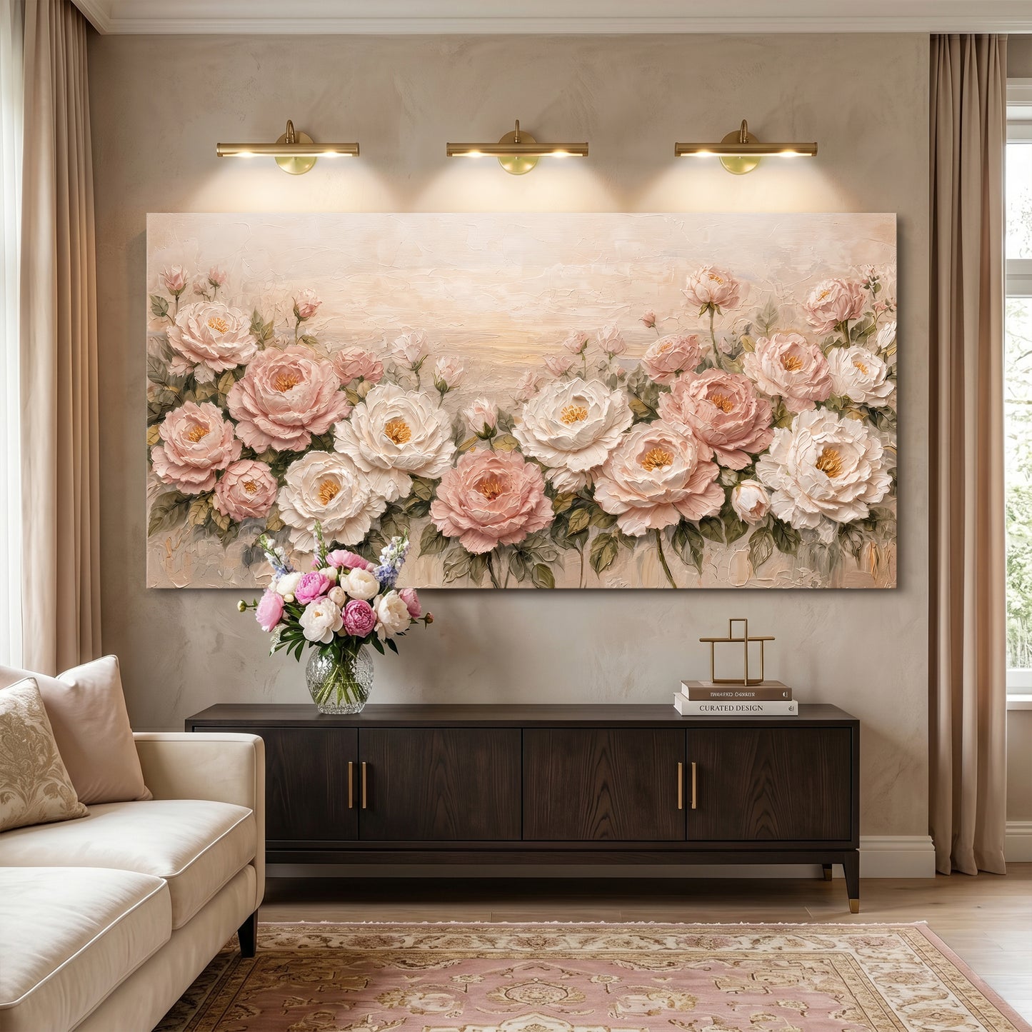 Rose Garden — White And Blush On Warm Cream