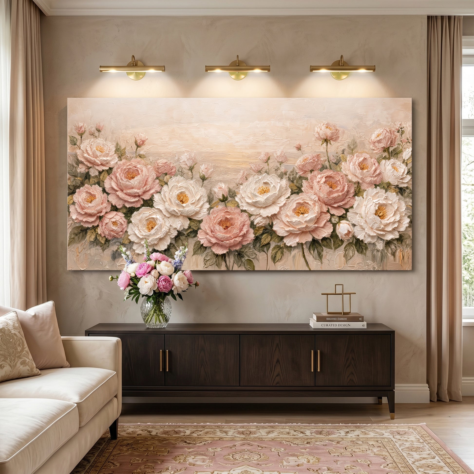 Rose Garden — White And Blush On Warm Cream