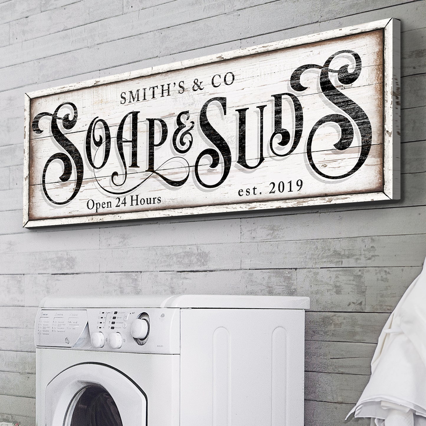 Personalized Soap And Suds Laundry Sign Style 2 - Image by Tailored Canvases