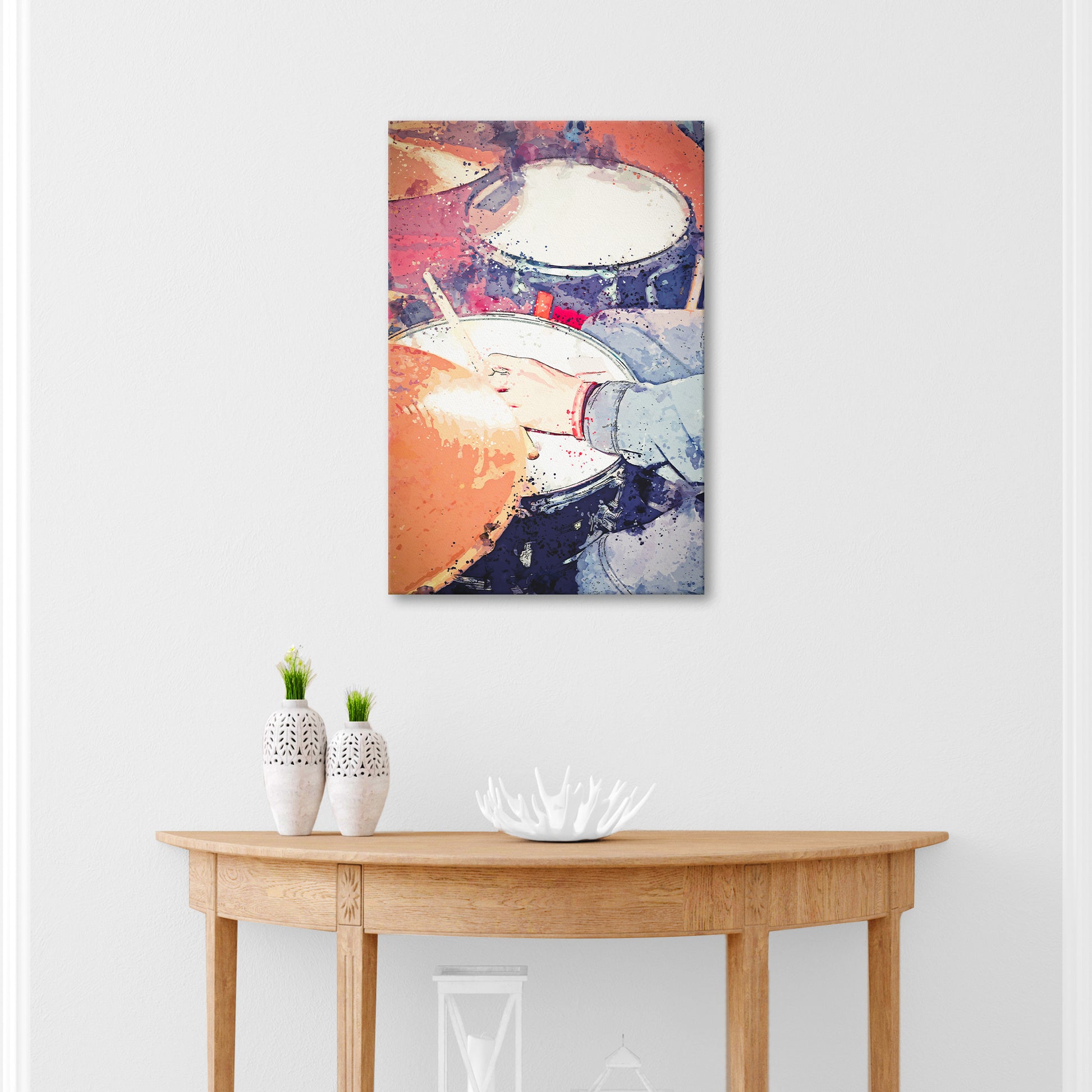 Drums Watercolor Canvas Wall Art Style 2 - Image by Tailored Canvases