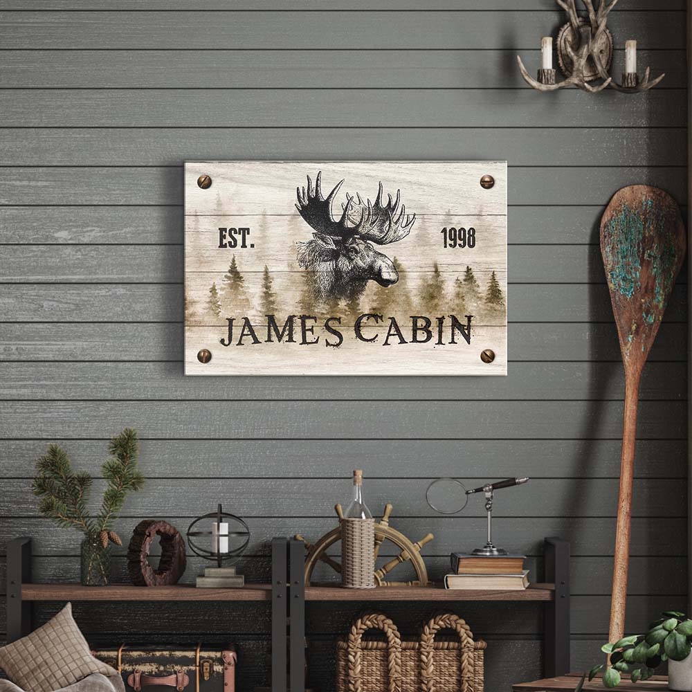 Family Moose Cabin Sign Style 1 - Image by Tailored Canvases